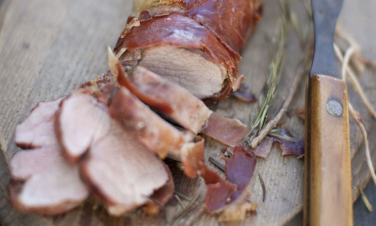 Prosciutto Wrapped Pork Tenderloin with Rosemary